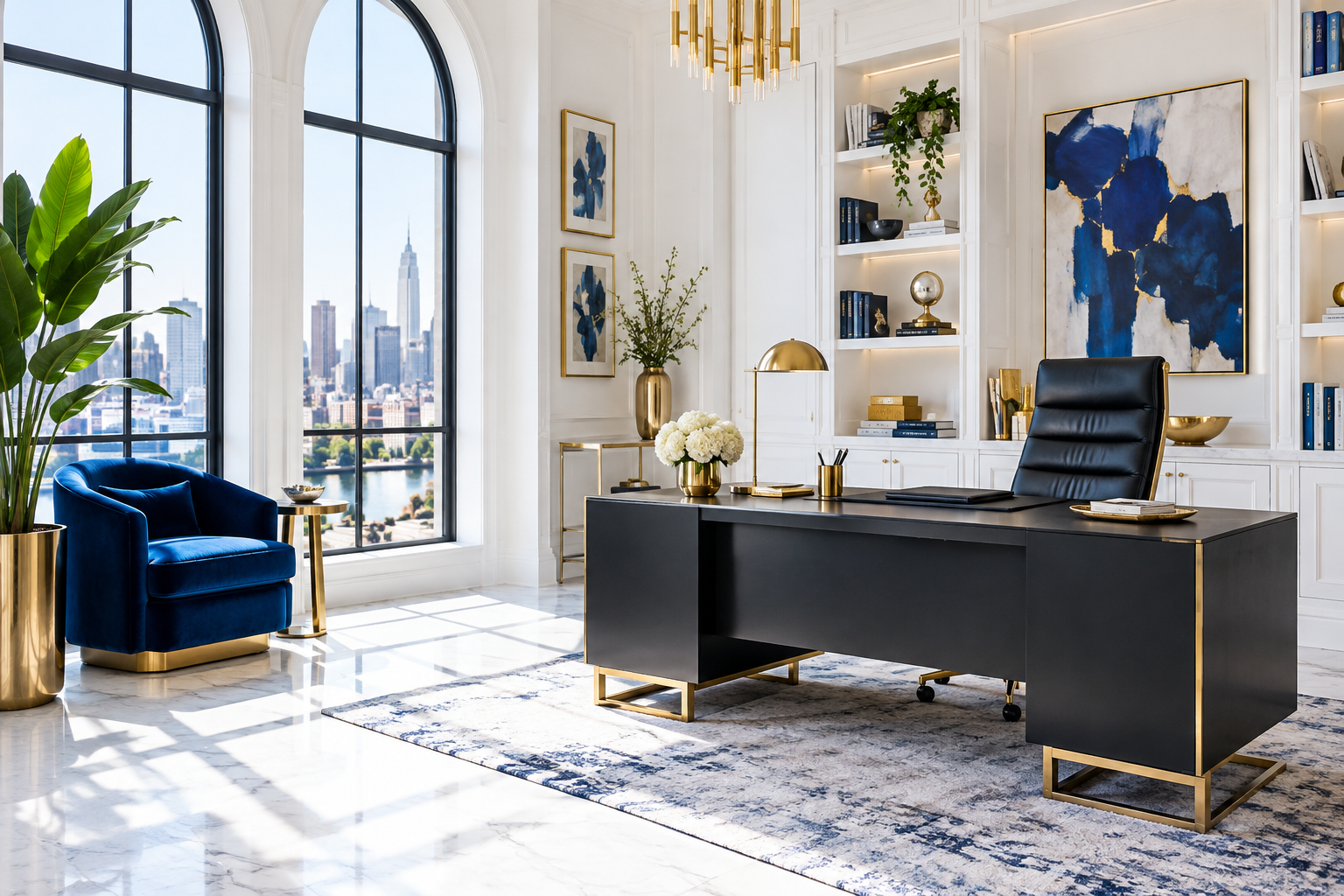 Peaceful white, blue and gold space